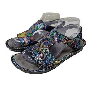 Alegria Viki Needlework Print Leather Sandals 39 9 Black‎ Multi Dot